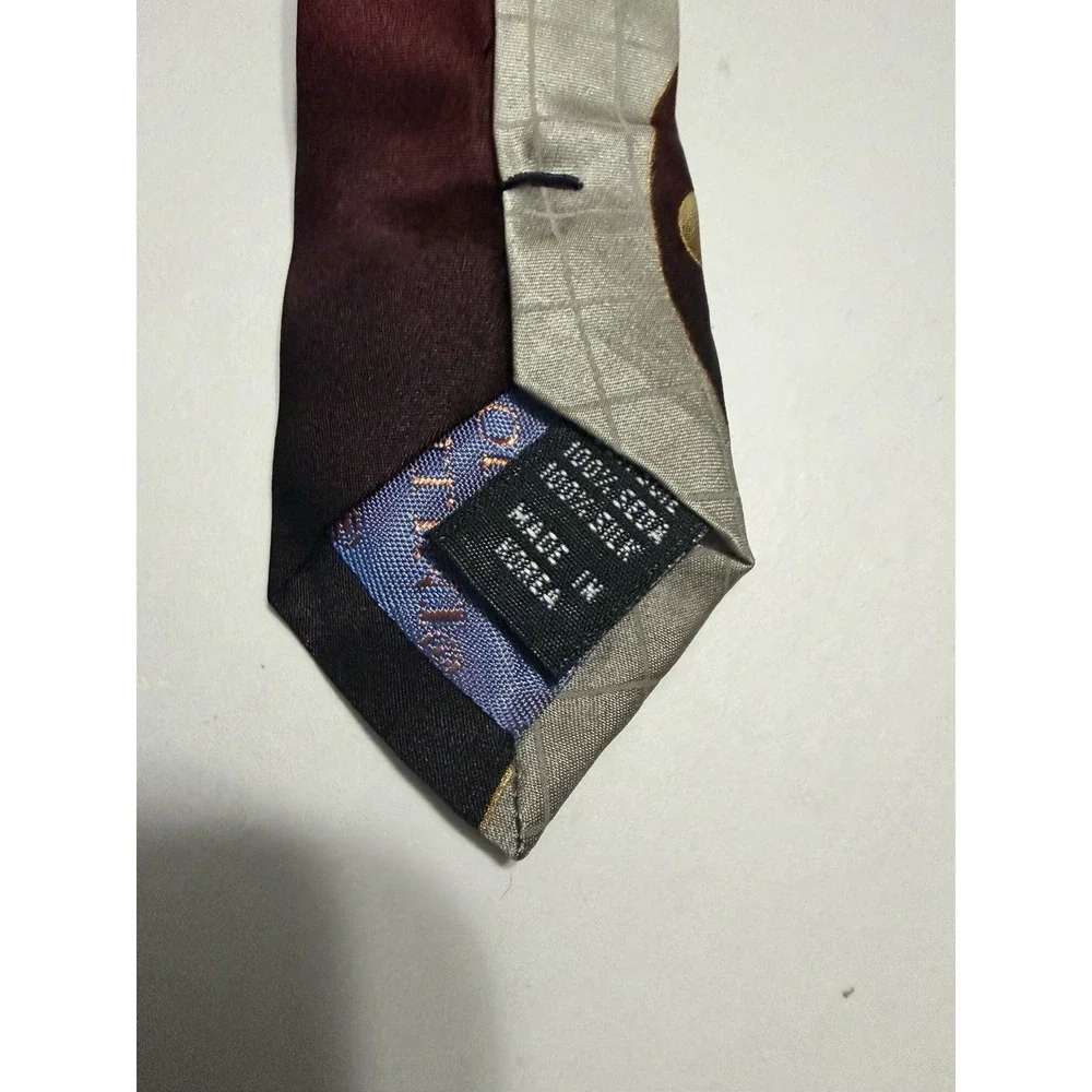 Giorgio Brutini Collezione Mens Silk Tie Burgundy Grey Geometric Grid Formal 4in